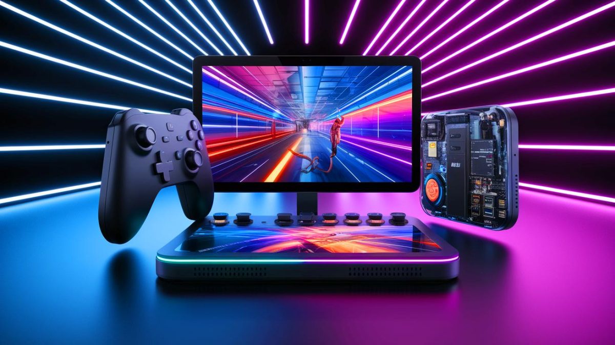 Illustration of the AYANEO Gaming Pad, a revolutionary portable gaming console with detachable controllers and advanced features (AI-generated, non-realistic illustration). Credit: Ideogram.