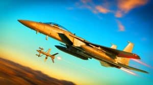 Illustration of the F-15E Strike Eagle equipped with APKWS II rockets targeting drones. Image generated by AI.