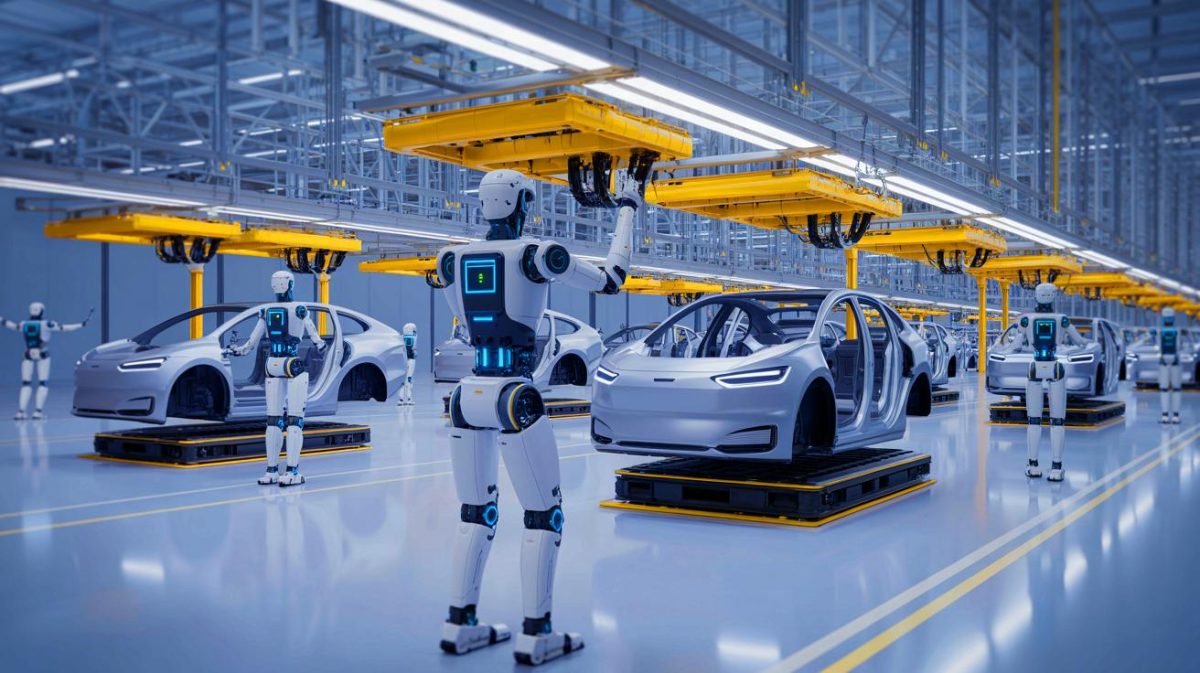 Illustration of XPeng's humanoid robots revolutionizing industrial production. Image generated by AI.