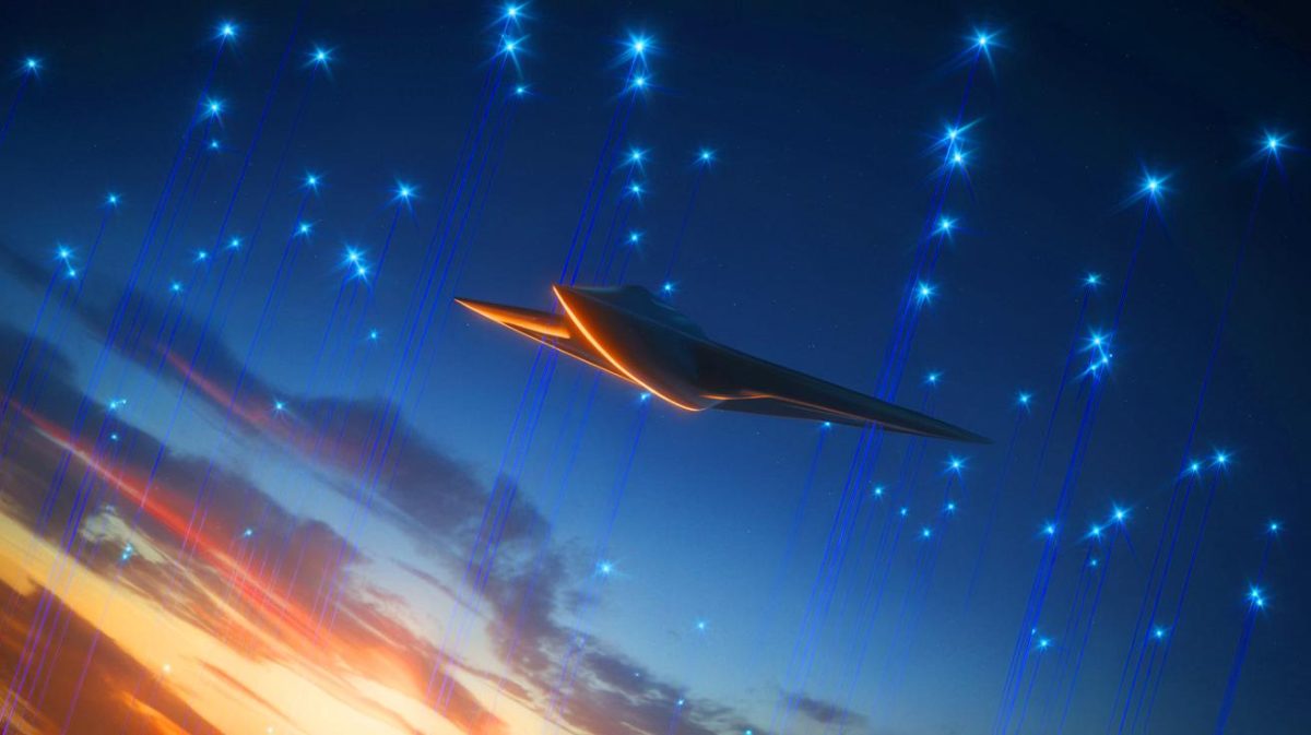 Illustration of using Starlink satellites to detect stealth aircraft. Image generated by AI.