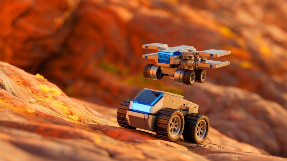 “China’s Flying Lego Bot Is Real”: Miniature Microrobot Now Soars and Drives to Conquer Earth’s Harshest Terrain Illustration of a tiny, shape-shifting microrobot navigating complex terrains (AI-generated, unrealistic). Credit: Ideogram.