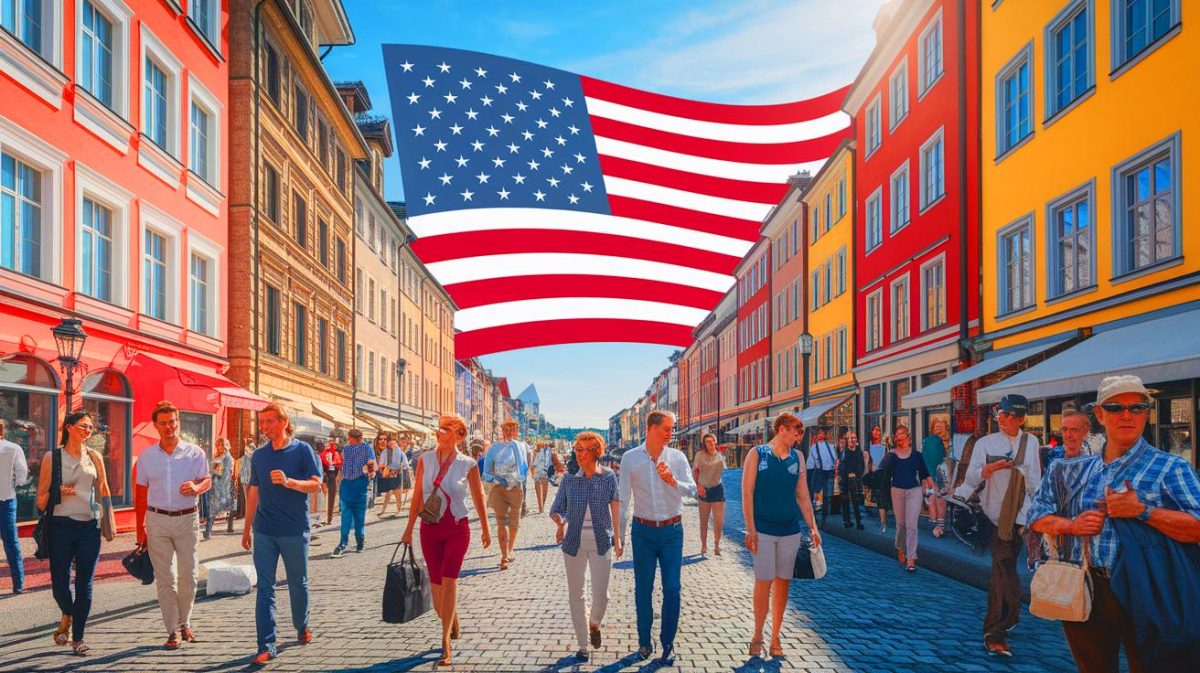 Illustration of European travelers turning away from American destinations due to political concerns (AI-generated, non-realistic illustration). Credit: Ideogram.