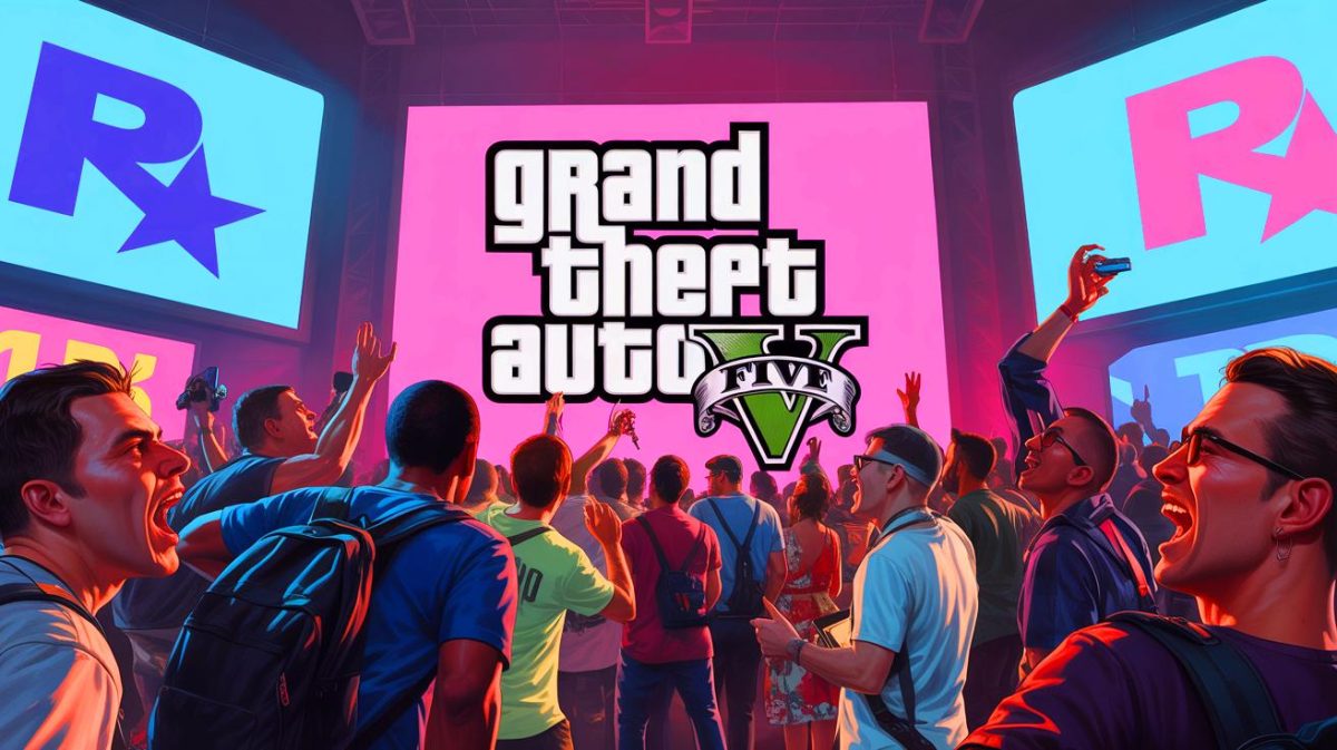 Illustration of the delayed release announcement for Grand Theft Auto VI by Rockstar Games (AI-generated, unrealistic). Credit: Ideogram.
