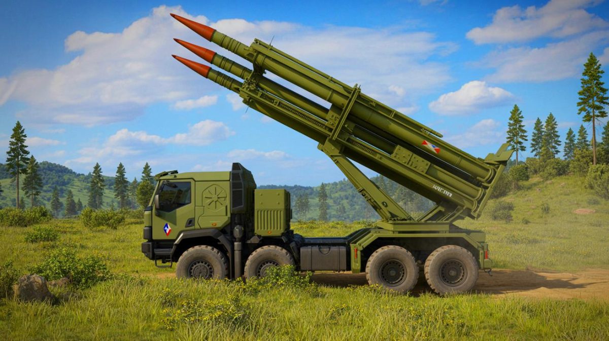 Illustration of the Foudre rocket launcher system developed by Turgis & Gaillard. Image generated by AI.