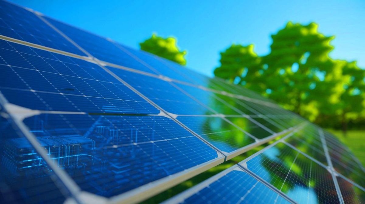 Illustration of hidden communication devices in Chinese solar panels impacting U.S. energy security. Image generated by AI.