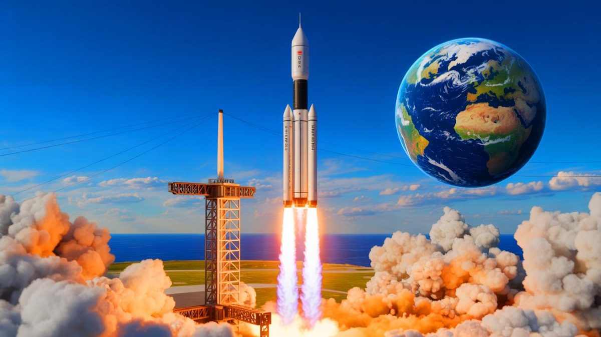 Illustration of Rocket Lab's Neutron rocket demonstrating space-based cargo delivery. Image generated by AI.