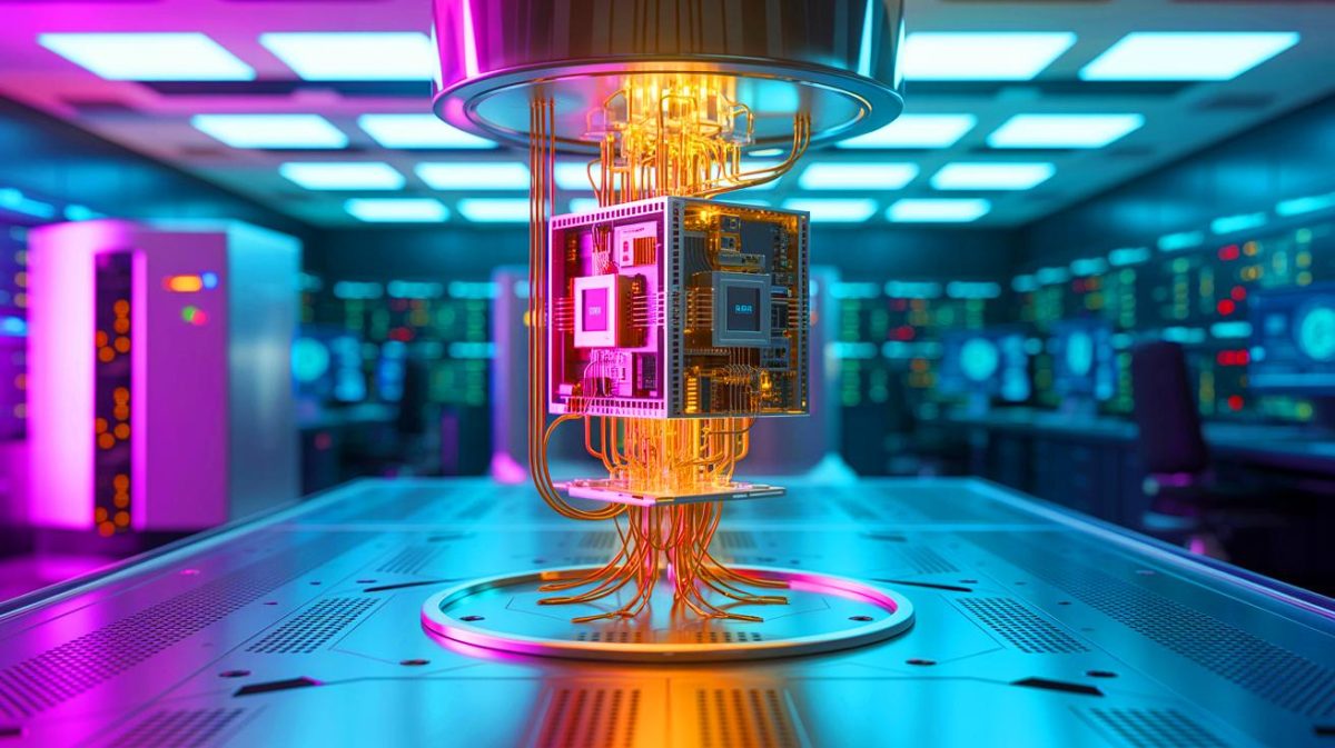 Illustration of a quantum computer outperforming a traditional supercomputer in solving complex optimization tasks (AI-generated, non-realistic illustration). Credit: Ideogram.