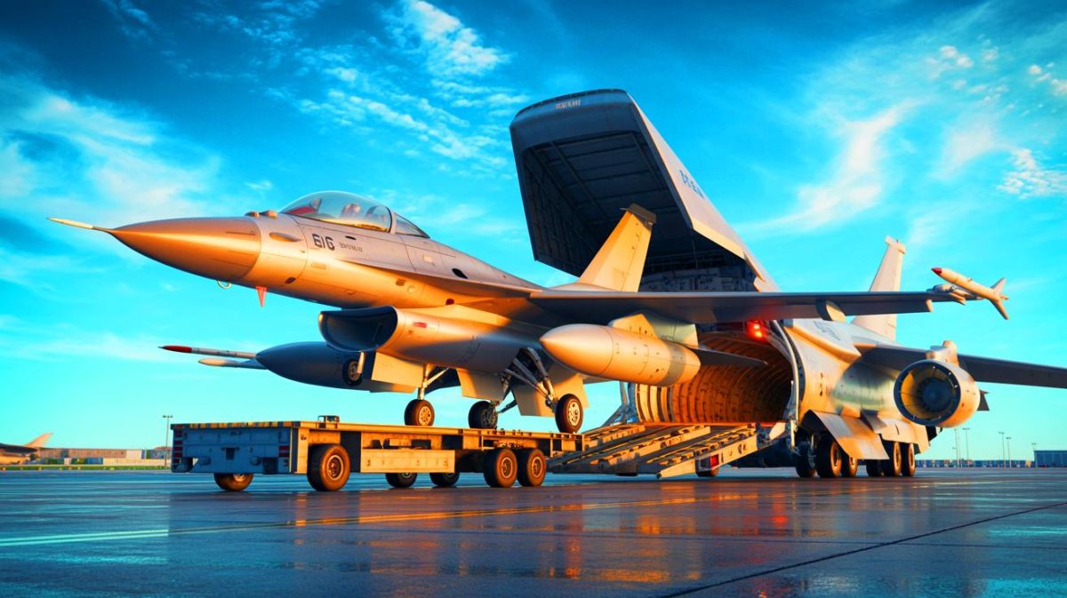 Illustration of non-operational F-16 airframes being transported to Ukraine for spare parts support (AI-generated, non-realistic illustration). Credit: Ideogram.