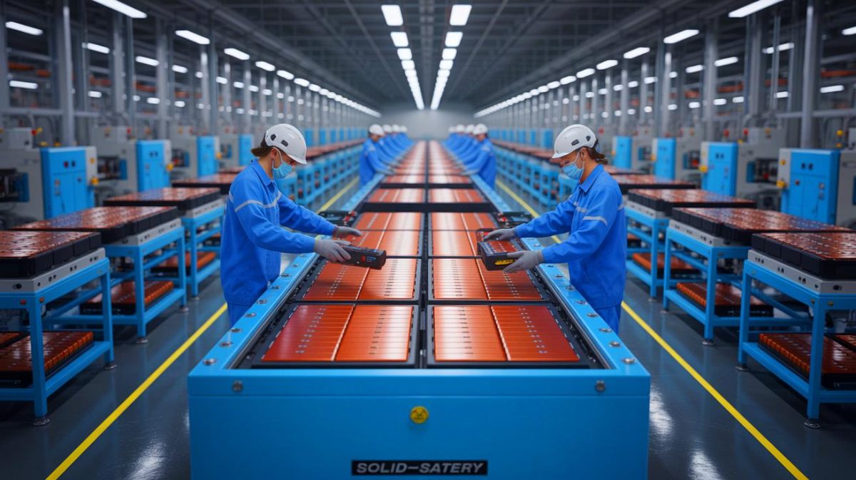 Illustration of Gotion's experimental solid-state battery production line. Image generated by AI.