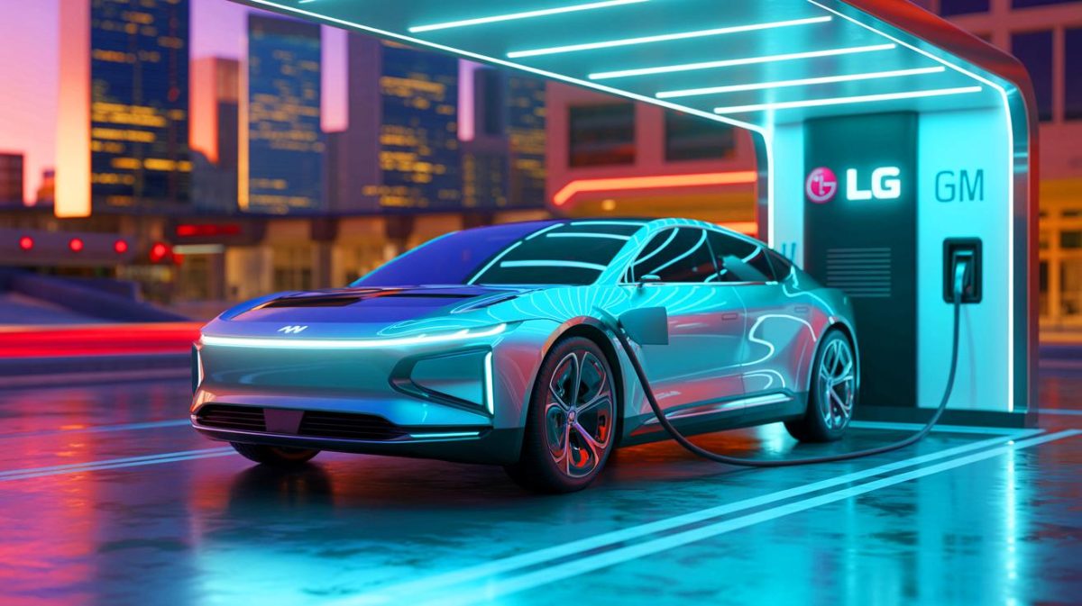 Illustration of the lithium manganese-rich battery innovation by GM and LG Energy Solution, promising enhanced EV range and efficiency. Image generated by AI.