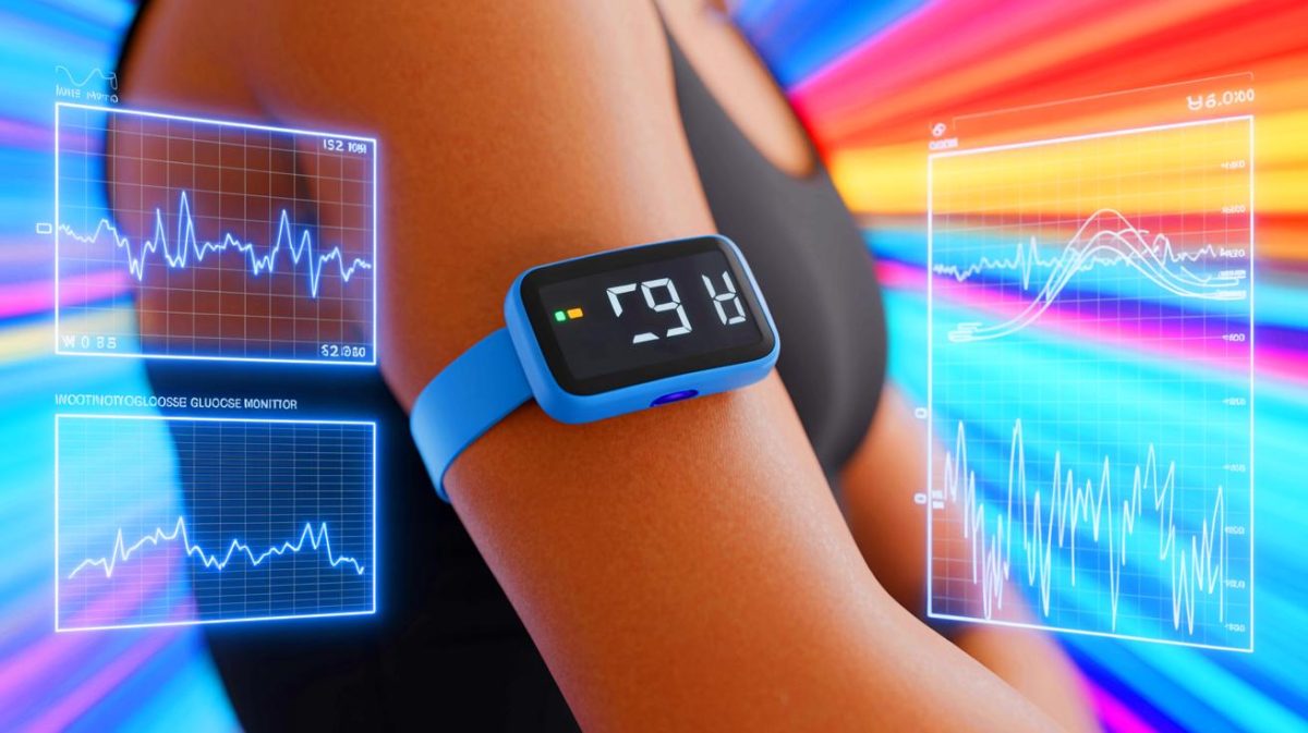 Illustration of a person sporting a Continuous Glucose Monitor to detect early diabetes signs (AI-generated, unrealistic). Credit: Ideogram.