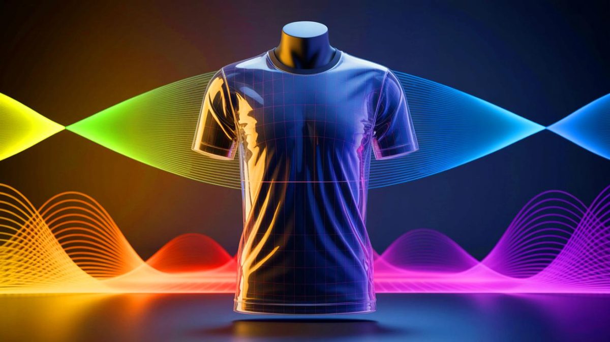 Illustration of SonoTextiles transforming a fabric into a smart wearable using sound waves. Image generated by AI.