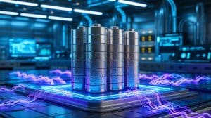 Illustration of revolutionary battery technology using metal fleeces for thicker electrodes. Image generated by AI.