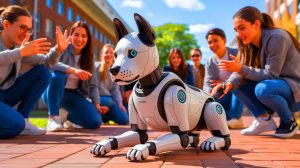 Illustration of Thunder Paws, a robotic dog developed by students at St. John's University, showcasing lifelike tricks and AI capabilities. Image generated by AI.