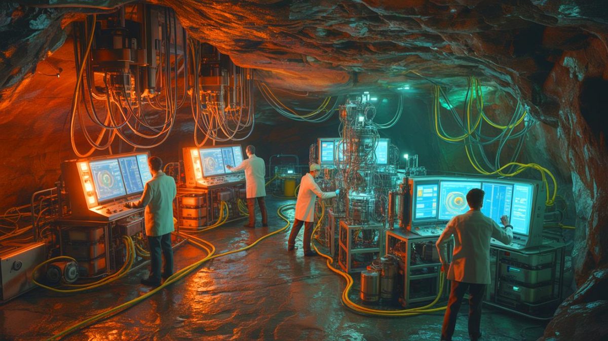 Illustration of the Edgar Experimental Mine transformed into the CURIE quantum research facility deep underground (AI-generated, non-realistic illustration). Credit: Ideogram.