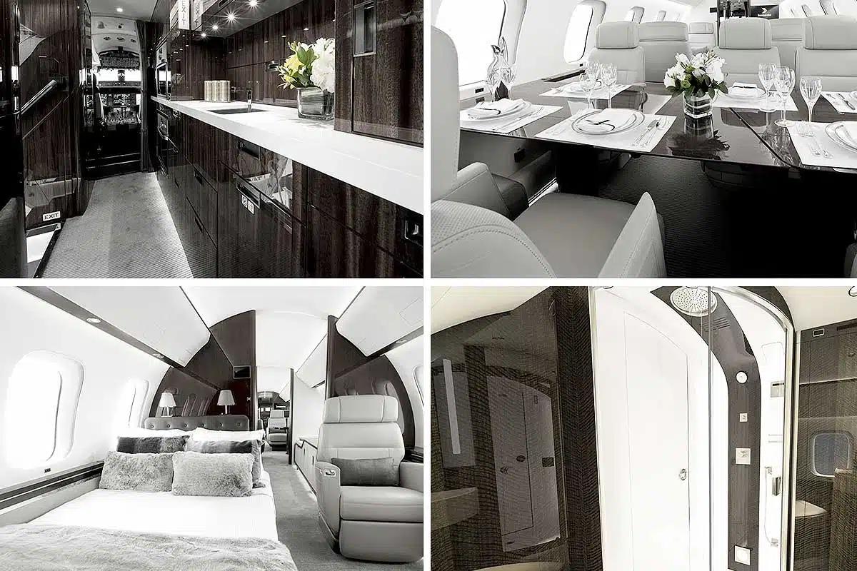 This private jet boasts a luxurious interior.