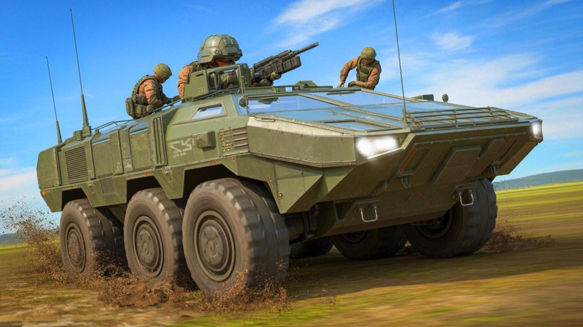 Illustration of the XM30 infantry fighting vehicle developed through virtual simulations. Image generated by AI.