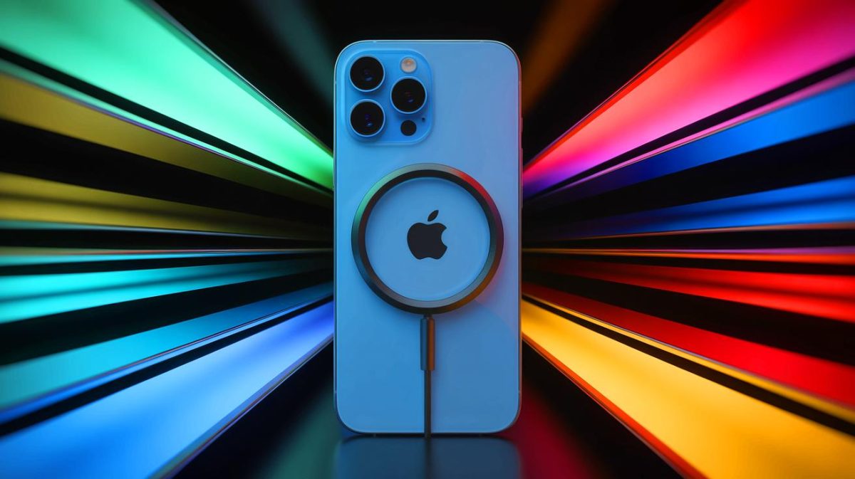 Illustration of the iPhone 17 with new ultra-fast MagSafe wireless charging capabilities. Image generated by AI.