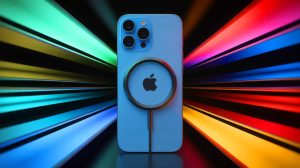 Illustration of the iPhone 17 with new ultra-fast MagSafe wireless charging capabilities. Image generated by AI.