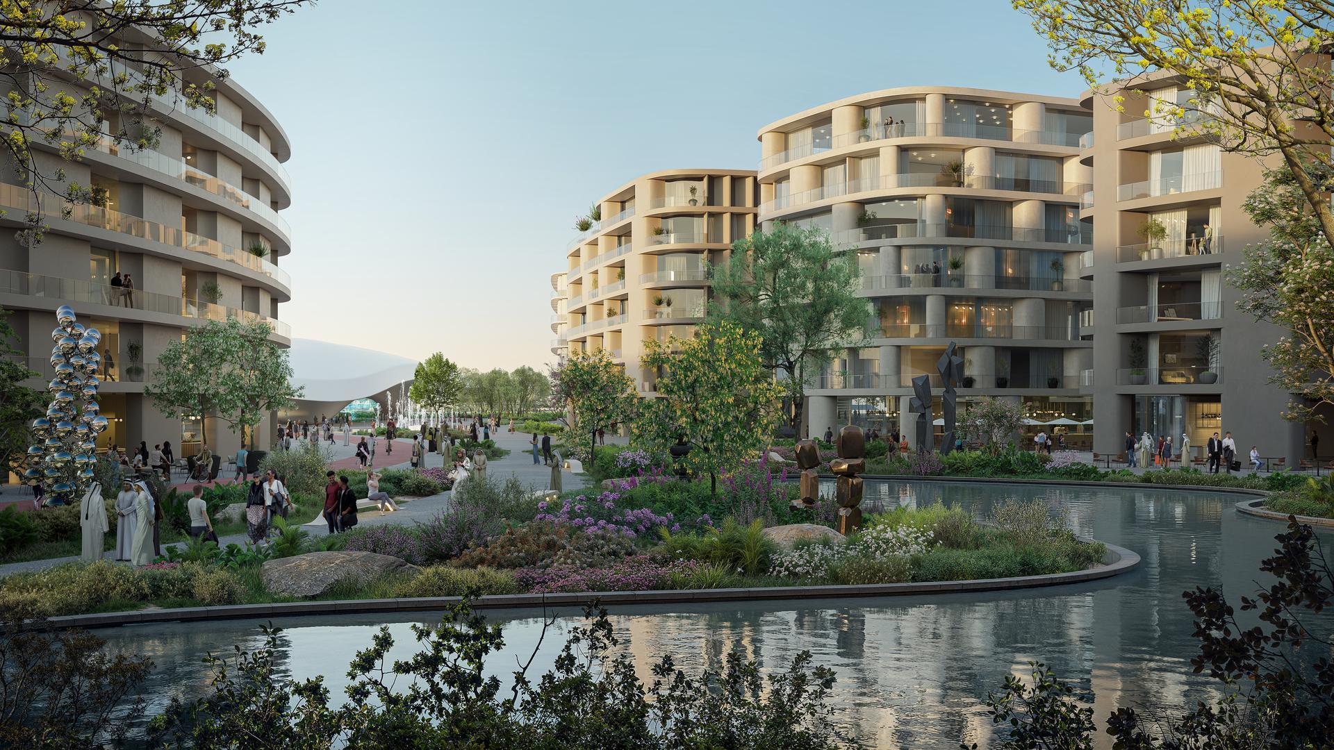 Khalid Bin Sultan City will have a layout prioritizing pedestrians, abundant greenery, and water elements