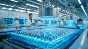 Illustration of the innovative process by MIT researchers to produce hydrogen using recycled soda cans and seawater. Image generated by AI.