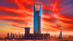 Illustration of the Jeddah Economic Company Tower rising as the world's tallest skyscraper. Image generated by AI.