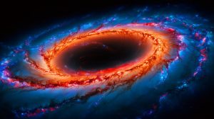 Illustration of the universe potentially trapped within a massive black hole. Image generated by AI.