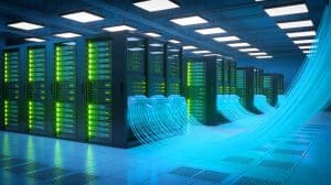 Illustration of fiber-based cooling technology managing heat in data centers. Image generated by AI.