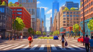 Illustration of GTA VI's dynamic and interactive urban environment. Image generated by AI.