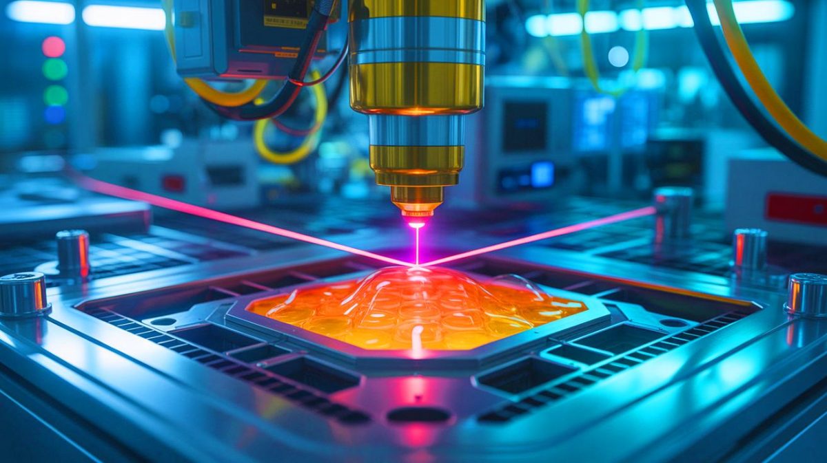 Illustration of the laser sintering process producing ultra-high temperature ceramics. Image generated by AI.