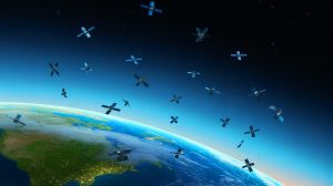 Illustration of SpaceX satellites orbiting Earth with a shrinking upper atmosphere. Image generated by AI.