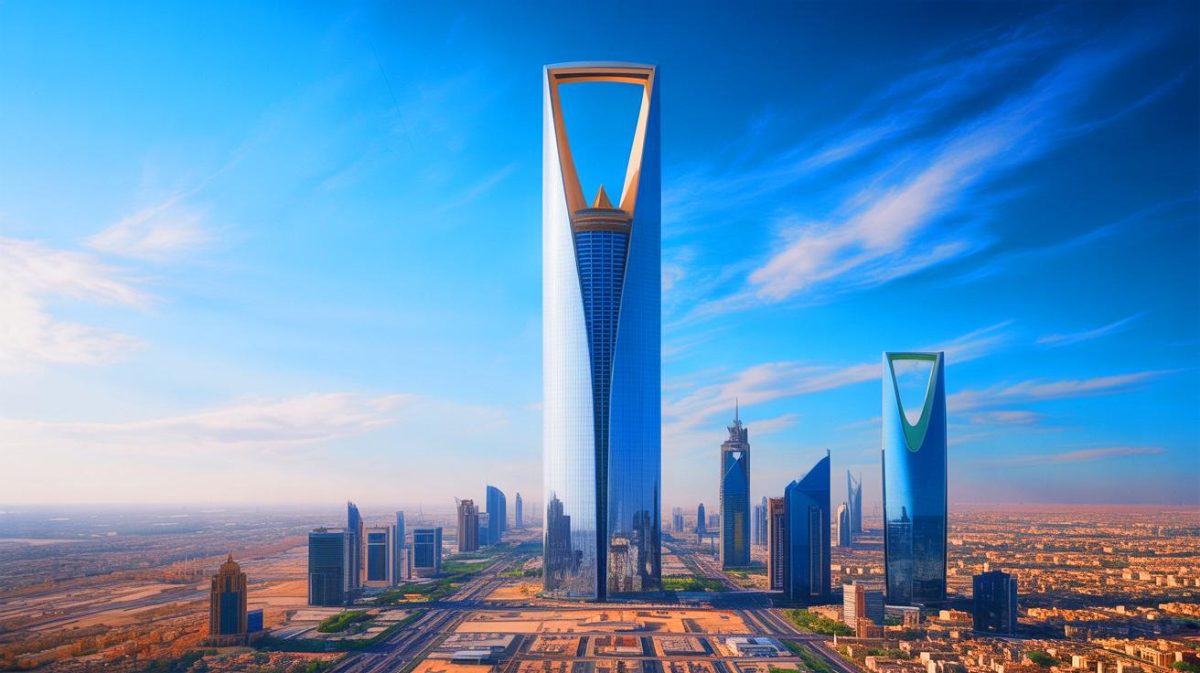 Illustration of the Rise Tower, the world's tallest skyscraper planned for Riyadh's North Pole district. Image generated by AI.