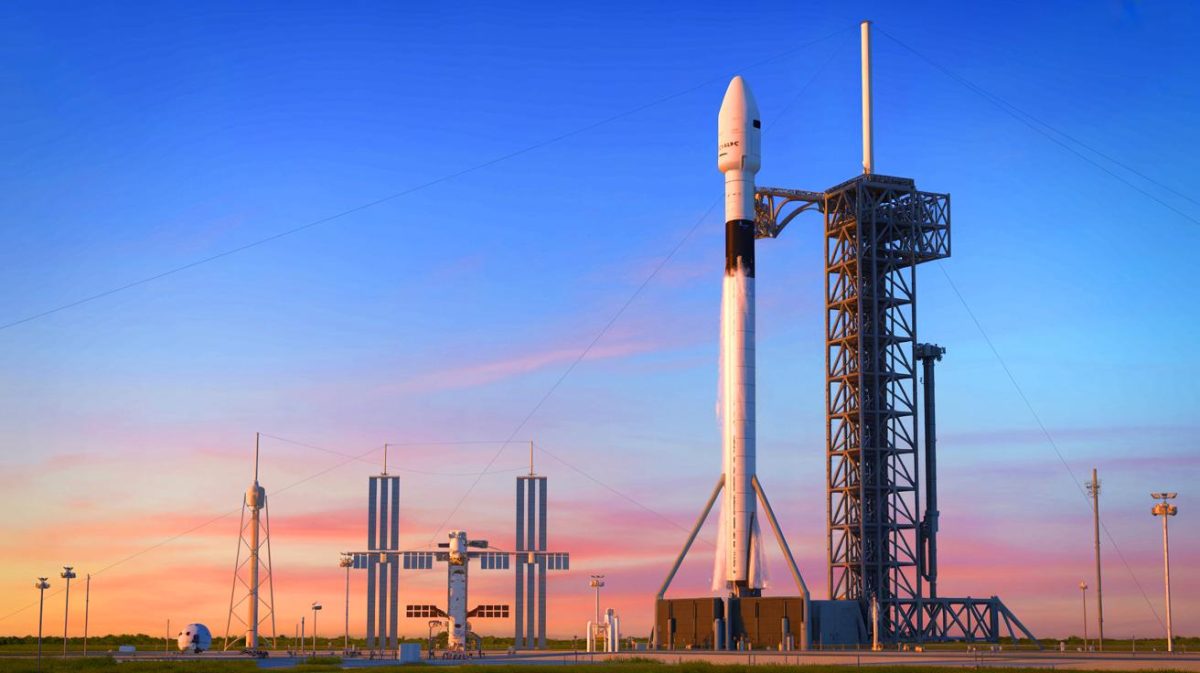 Illustration of SpaceX's Falcon 9 rocket and Crew Dragon at Launch Complex-39A for the Ax-4 mission. Image generated by AI.