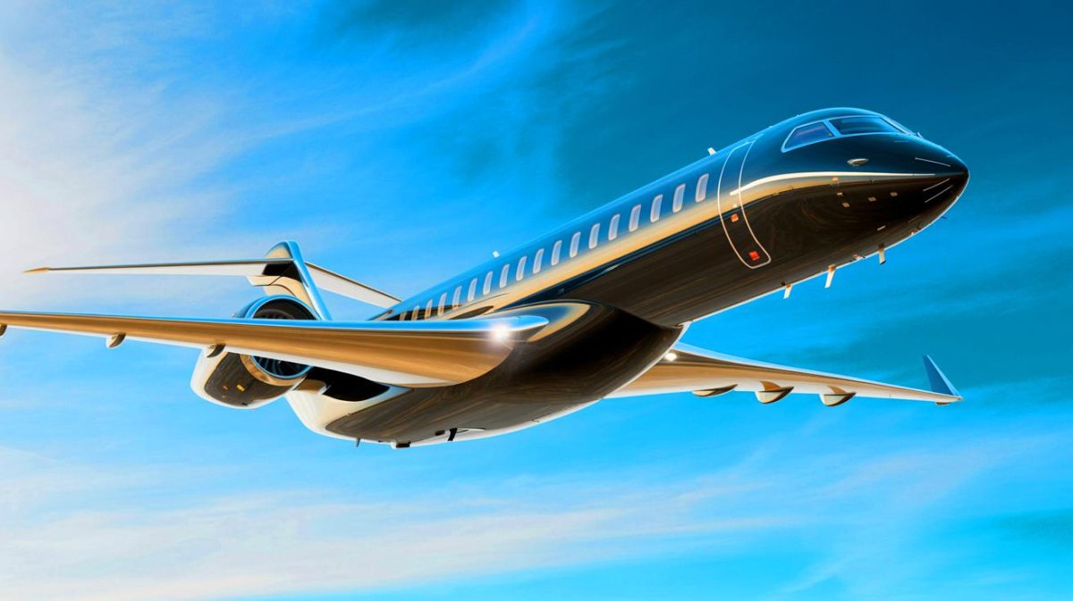 Illustration of the Bombardier Global 8000 jet as the fastest civil aircraft since the Concorde. Image generated by AI.