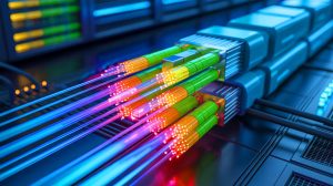 Illustration of groundbreaking fiber optic technology achieving record-breaking data transmission speeds. Image generated by AI.