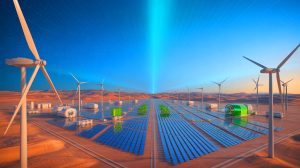 Illustration of the NEOM Green Hydrogen project in Saudi Arabia, highlighting its renewable energy infrastructure. Image generated by AI.