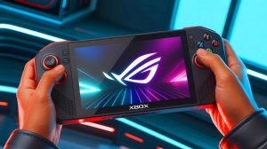 Illustration of the Rog Xbox Ally handheld gaming console featuring an LCD screen instead of OLED. Image generated by AI.