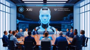 Illustration of Elon Musk's AI startup xAI securing a $200 million contract with the U.S. Department of Defense, generated by artificial intelligence.