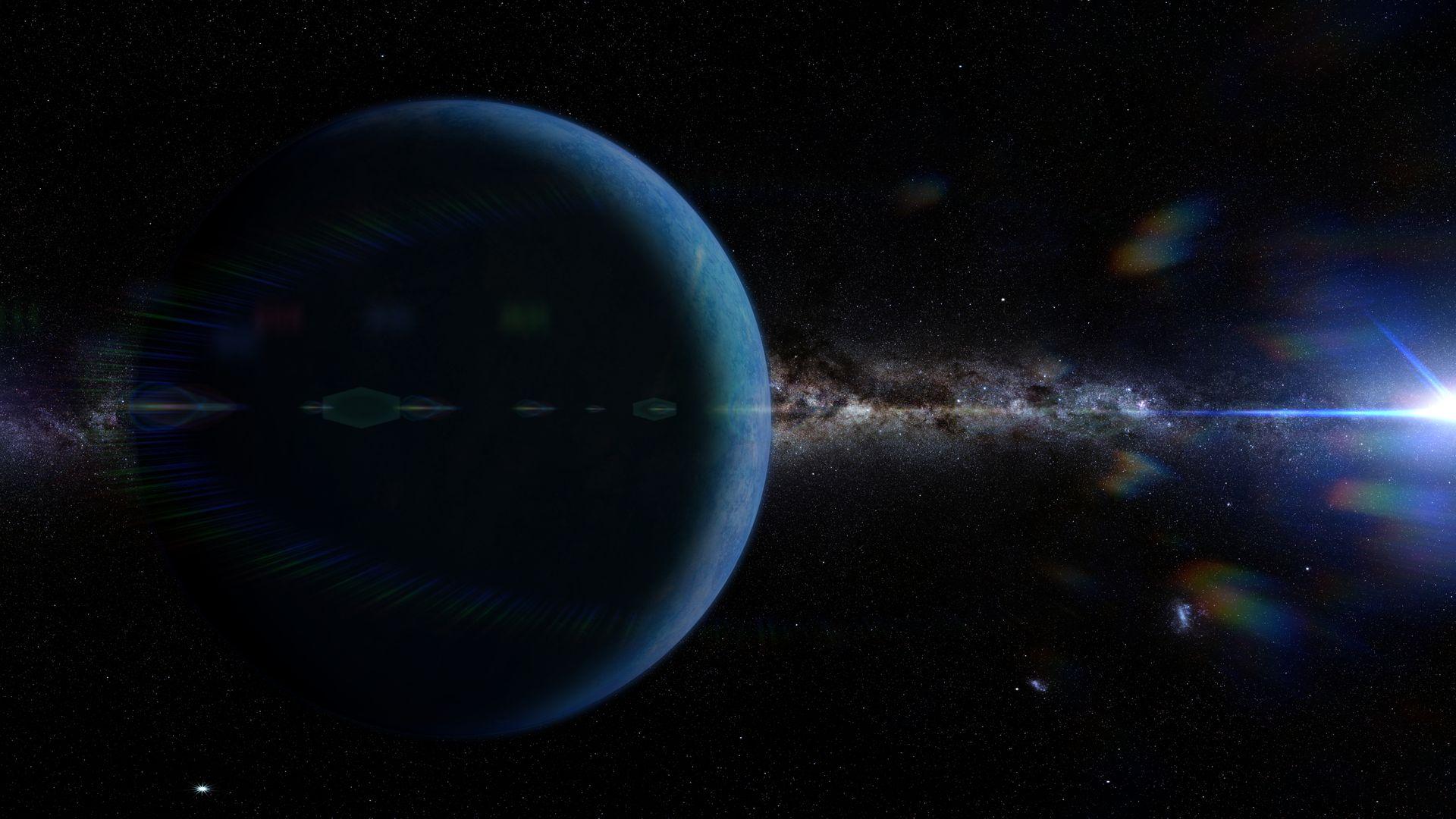 A depiction of the imagined Planet Nine within our solar system.