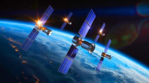 Illustration of Starlink satellites orbiting Earth during a global network outage, generated by artificial intelligence.