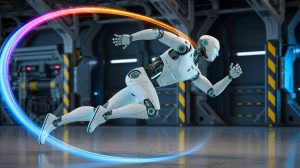 Illustration of the L7 humanoid robot showcasing speed and dexterity, generated by artificial intelligence.