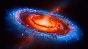 Illustration of the universe potentially residing within a massive black hole, as suggested by recent findings from the James Webb Space Telescope, generated by artificial intelligence.