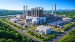 Illustration of China's groundbreaking 1,000-ton ionic liquid cellulose fiber plant, revolutionizing sustainable manufacturing.