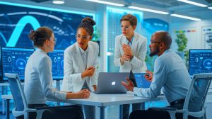 Illustration of four prominent researchers transitioning from OpenAI to Meta. Image generated by AI.