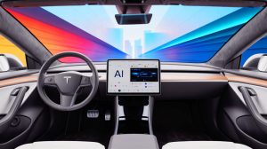 Illustration of Tesla vehicles integrating Grok AI, set against a backdrop of controversy, generated by artificial intelligence.