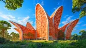 Illustration of innovative cement inspired by animal ears for energy-efficient buildings, generated by artificial intelligence.