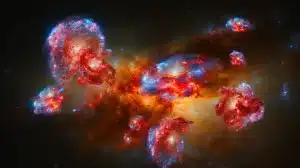 Illustration of dormant galaxies in the early universe captured by the James Webb Space Telescope, an artificial illustration.