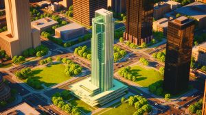 Illustration of Frank Lloyd Wright's visionary skyscraper, The Illinois. Image generated by AI.