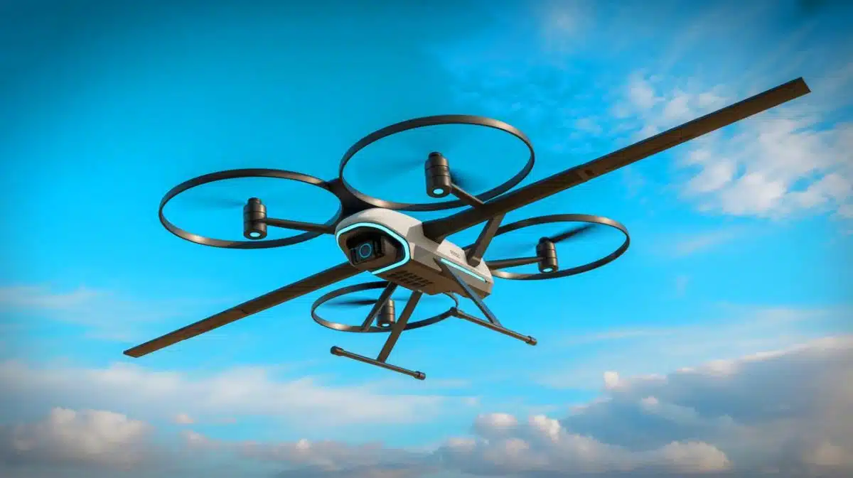 Illustration of the Z1 hydrogen-powered drone reaching a record altitude of 12,000 feet, created by artificial intelligence.