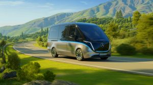 Illustration of the Mercedes-Benz VLE van redefining electric luxury travel, created by artificial intelligence.